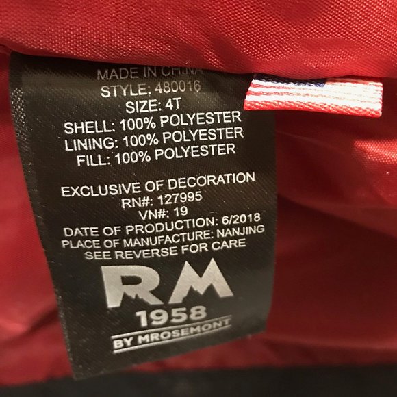 RM 1958 Insulated Hooded Jacket, Black/Red, 4T